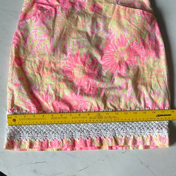 Lilly Pulitzer Pink and Yellow Floral Skirt with White Lace - Picture 10 of 12